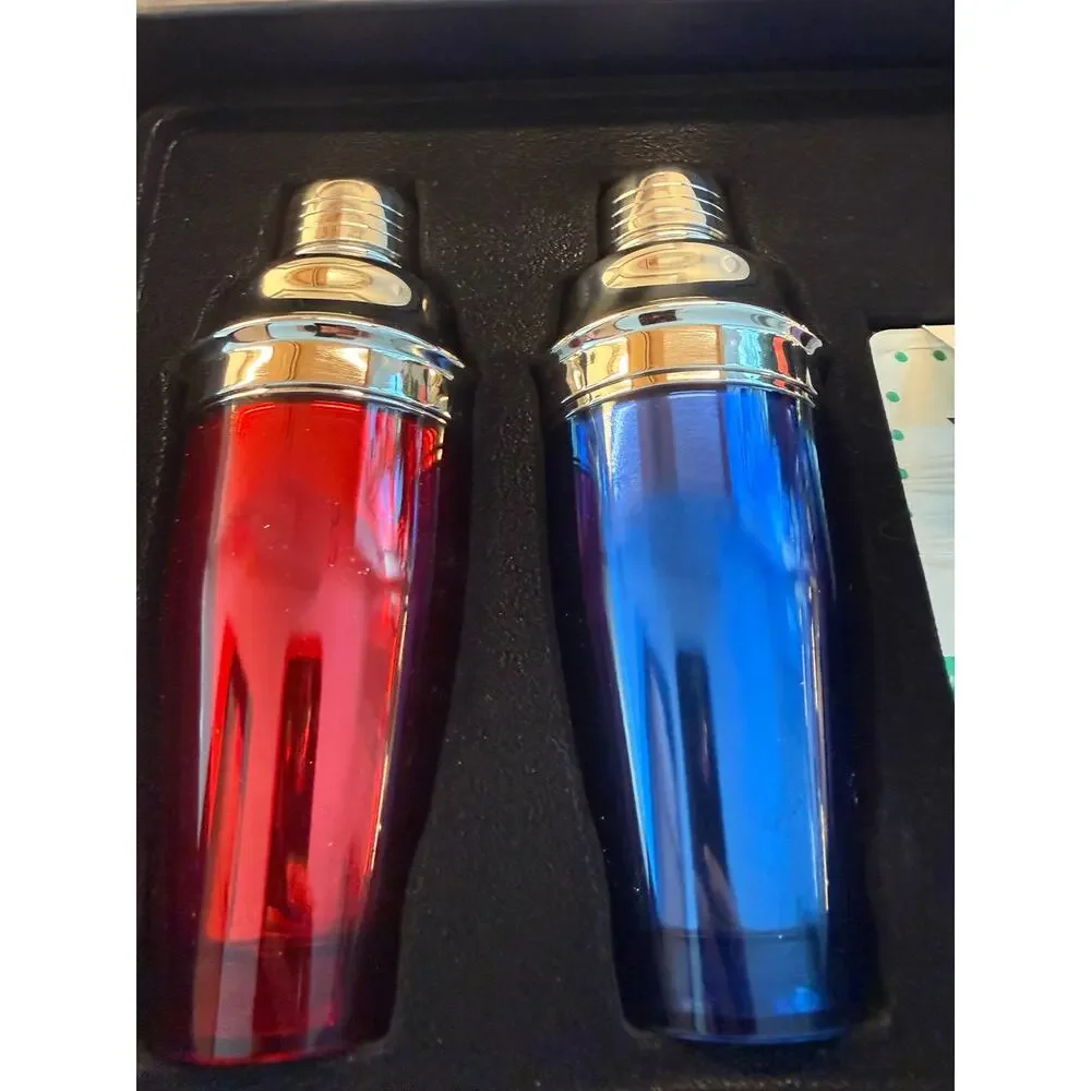 New Brookstone Partini Martini Shaker Set of 4 Colored Shakers Martini Cards JM